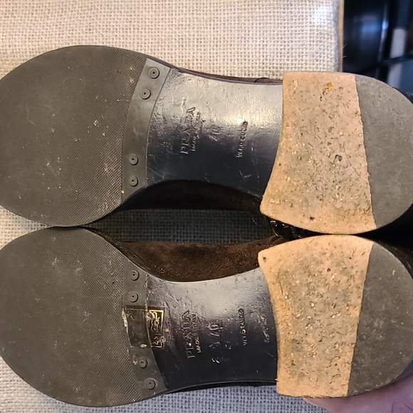 Prada Vintage Distressed Below The Knee Leather Suede Boots Brown Size 10 - Picture 2 of 12